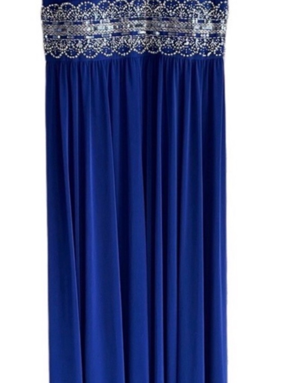 R&M Richards Royal Blue Halter Prom Dress with Beaded Waist